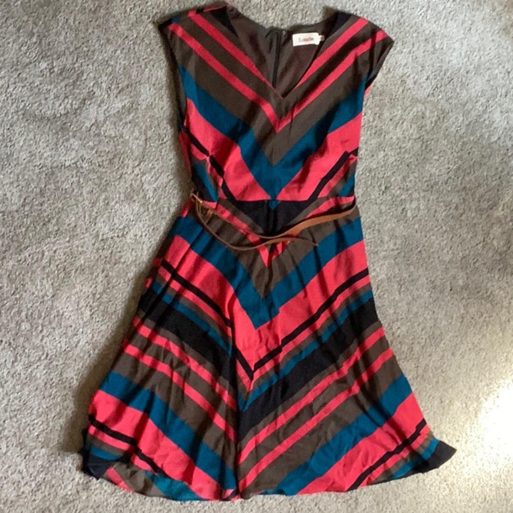 Louche A-Line Dress with Belt. Size 14